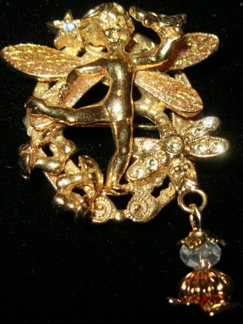 KIRKS FOLLY RARE/SIGNED FROM 1980'S CHERUB W/BUTTERFLY WINGS BROOCH